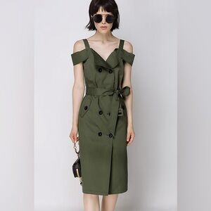 Caara Olive Green Midi Dress | Belted Utility Style | New With Tags